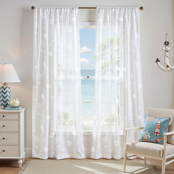 White Sheer Curtains Coastal Drapes 84 Inch Rod Pocket 2 Panels