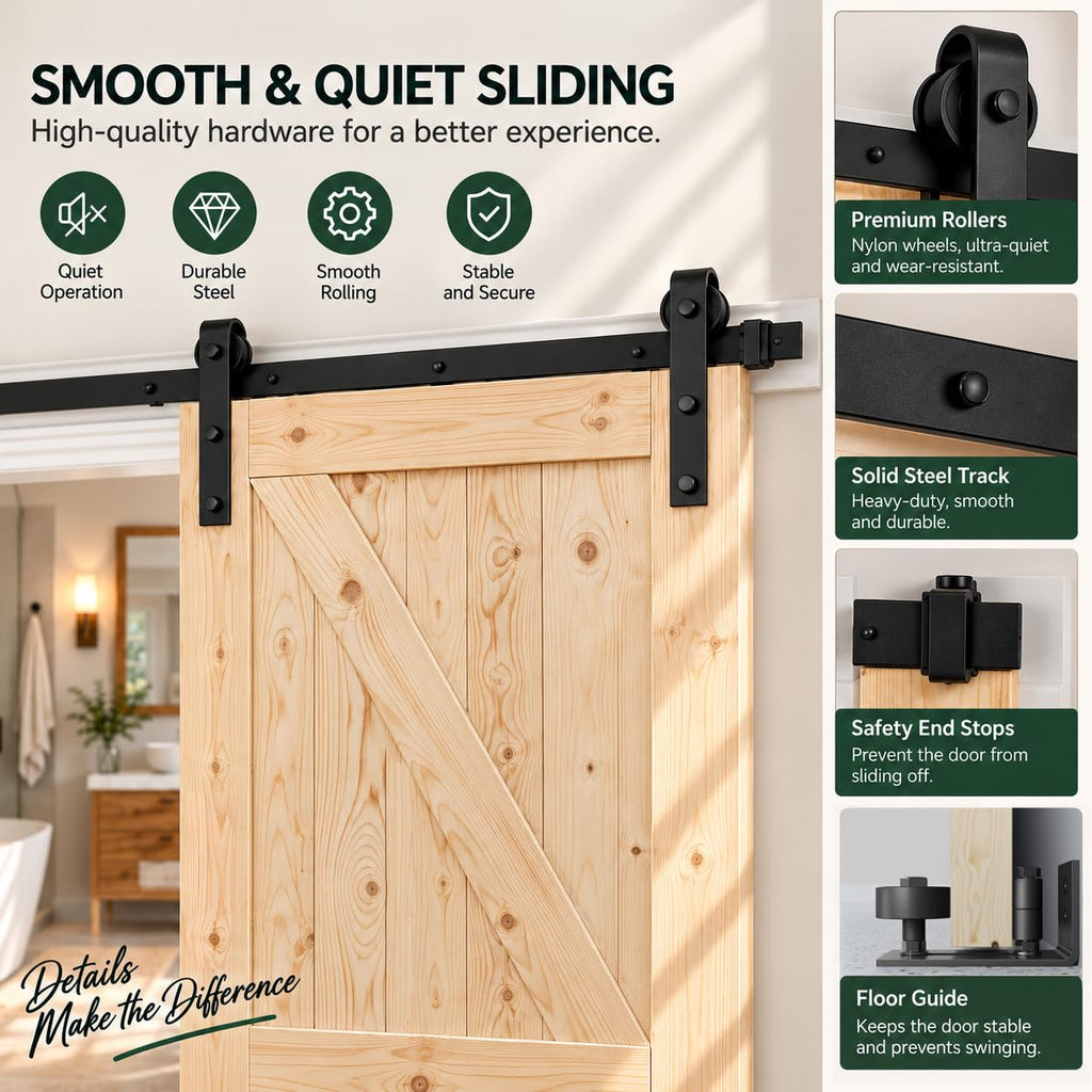 30in x 84in Unfinished British Brace Knotty Barn Door with Sliding Door Hardware Kit/Solid Wood/Sliding/Double