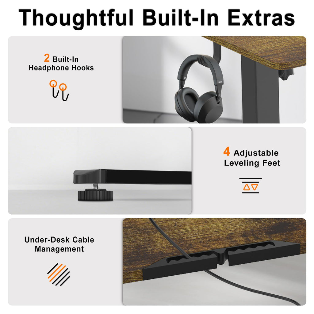 55 Inch Height Adjustable Standing Desk, Dark Walnut