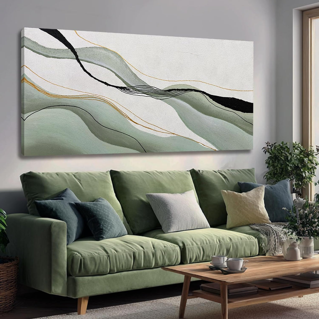 Green White Black Modern Abstract Art Print, Large Canvas Decor Bedroom Office Dining Room
