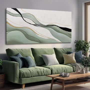 Green White Black Modern Abstract Art Print, Large Canvas Decor Bedroom Office Dining Room