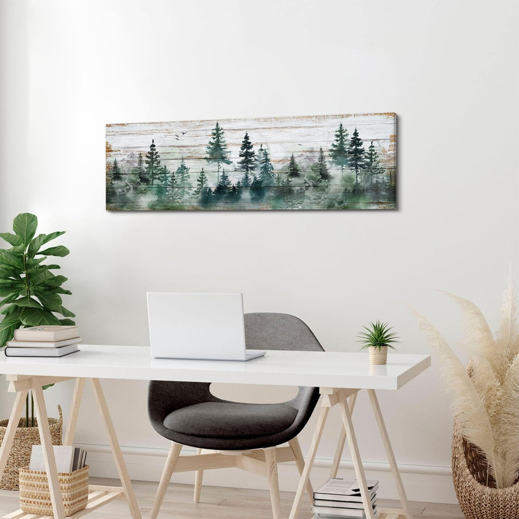 Farmhouse Pine Tree Wall Art Forest Wall Decor Rustic Wood Mountain Picture Canvas Prints Kitchen Cab Decor Vintage