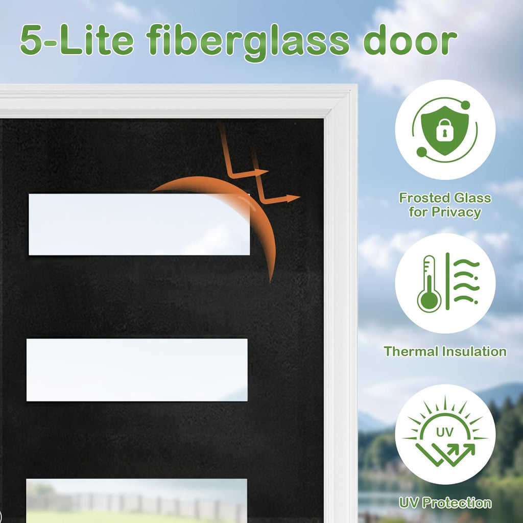36" x 80" Fiberglass Entry Door, Modern Front Door with Vinyl Frame & Brickmould, Black Finished Knock-Down Fiberglass