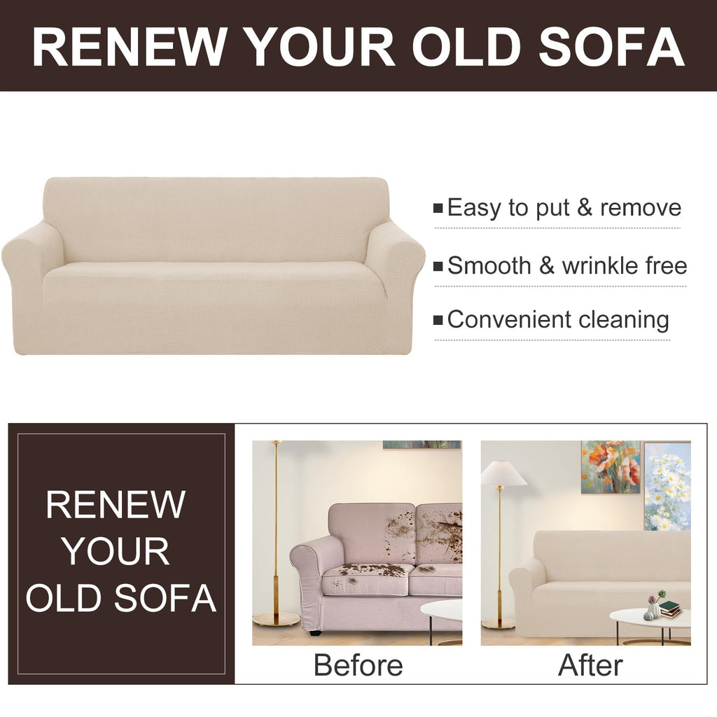 Oversized Stretch Loveseat Couch Cover, Beige