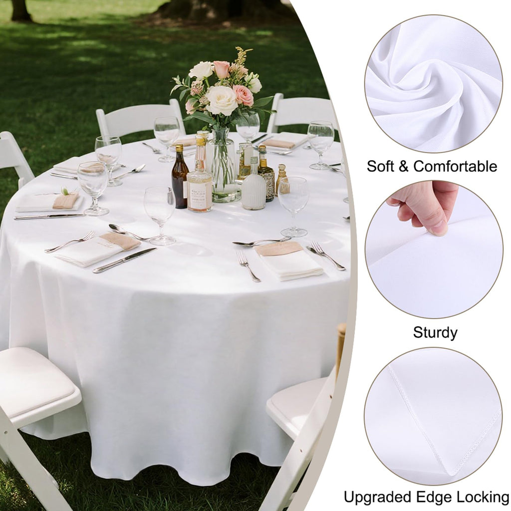 2 Pack White Round Polyester Tablecloth 90 Inch Washable for Round Tables, Stain and Wrinkle Resistant Cover Dining