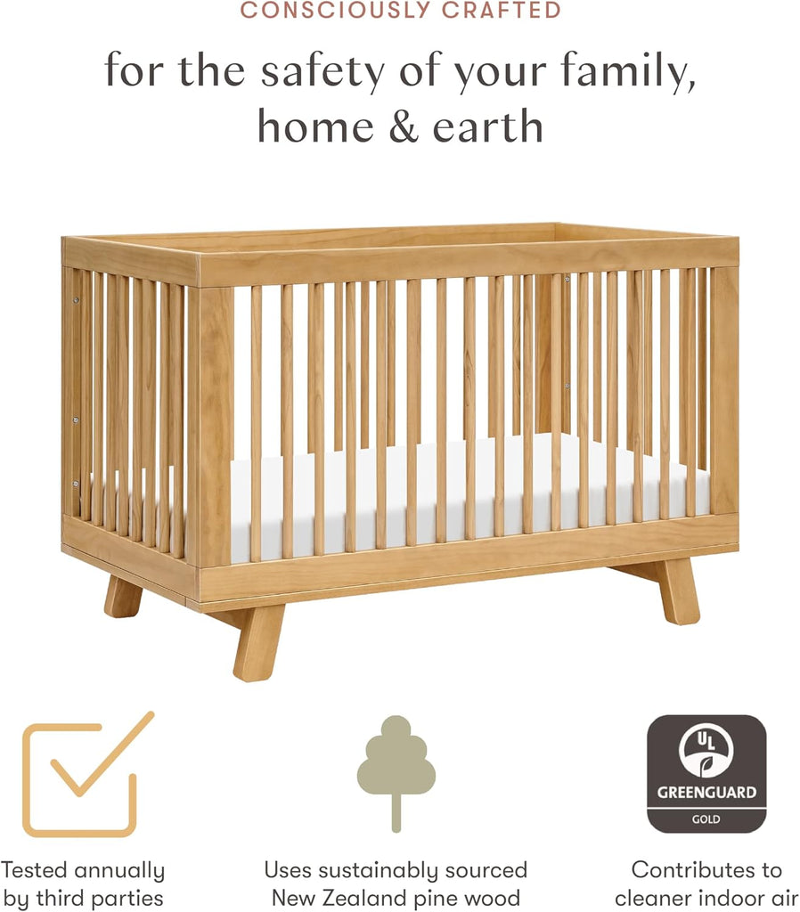 Hudson 3-in-1 Convertible Baby Crib, Honey | Baby Crib Converts to Toddler Bed & Daybed - GREENGUARD Gold Certified