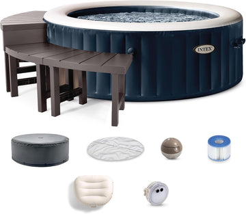 PureSpa 4 Person Inflatable Hot Tub Bundle w/Energy-Efficient Cover | 28429EP Bubble Massage: Built-in Hard Water
