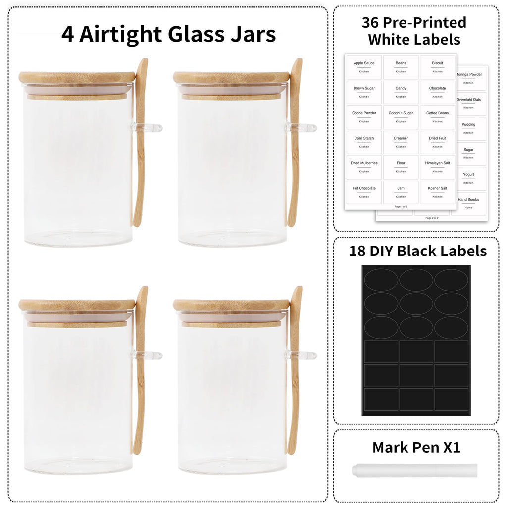 Sugar Jar Bath Salt Container - 17 oz Glass Jar with Bamboo Lid and Spoon, Sugar Cube Holder and Canister for