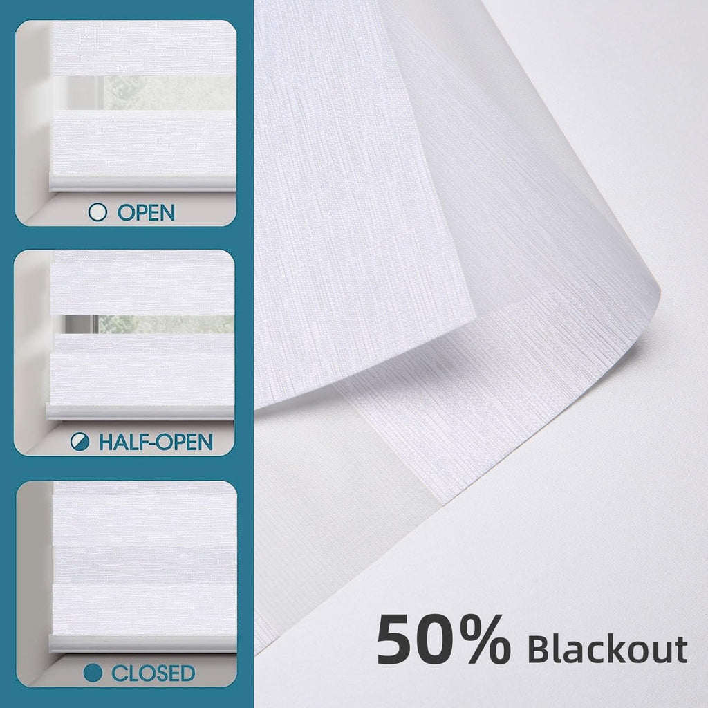 Customized Motorized Zebra Blinds, 60% Blackout White
