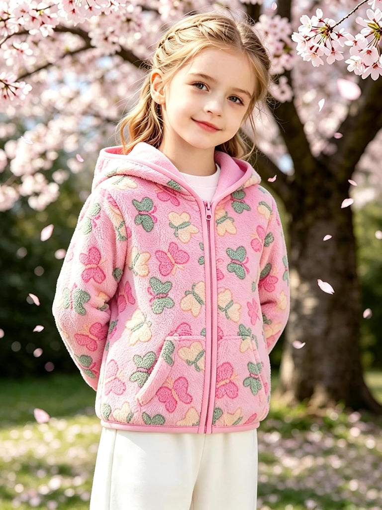 Toddler Baby Girls Thick Fleece Hoodie Jacket Zip Fuzzy Outerwear Coat