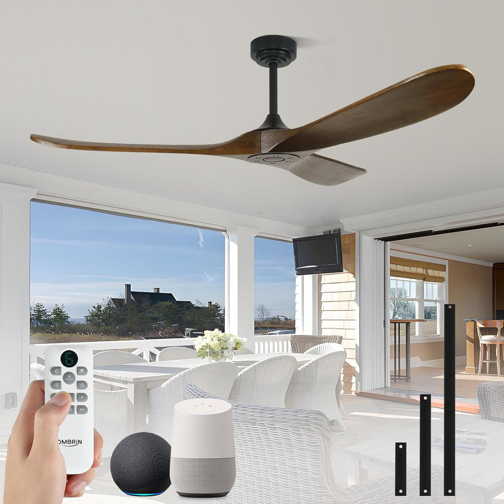 52 Inch Outdoor Ceiling Fans without Lights, Smart Wood Ceiling Fan no Light with Remote Control & Alexa/Google