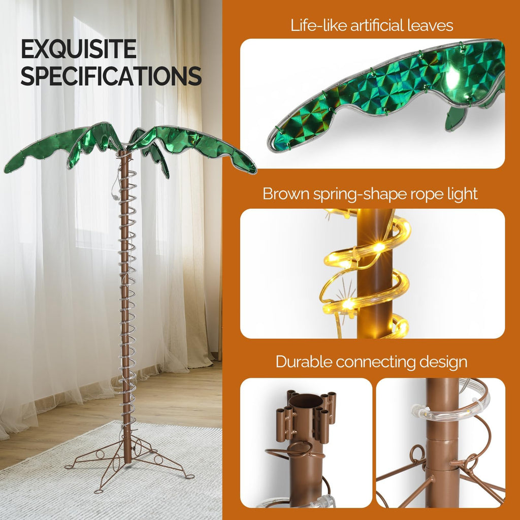 5FT Lighted Palm Tree, Outdoor Palm Trees for Outside Patio Pool Yard Holiday Decor, Artificial Light up Palm Tree