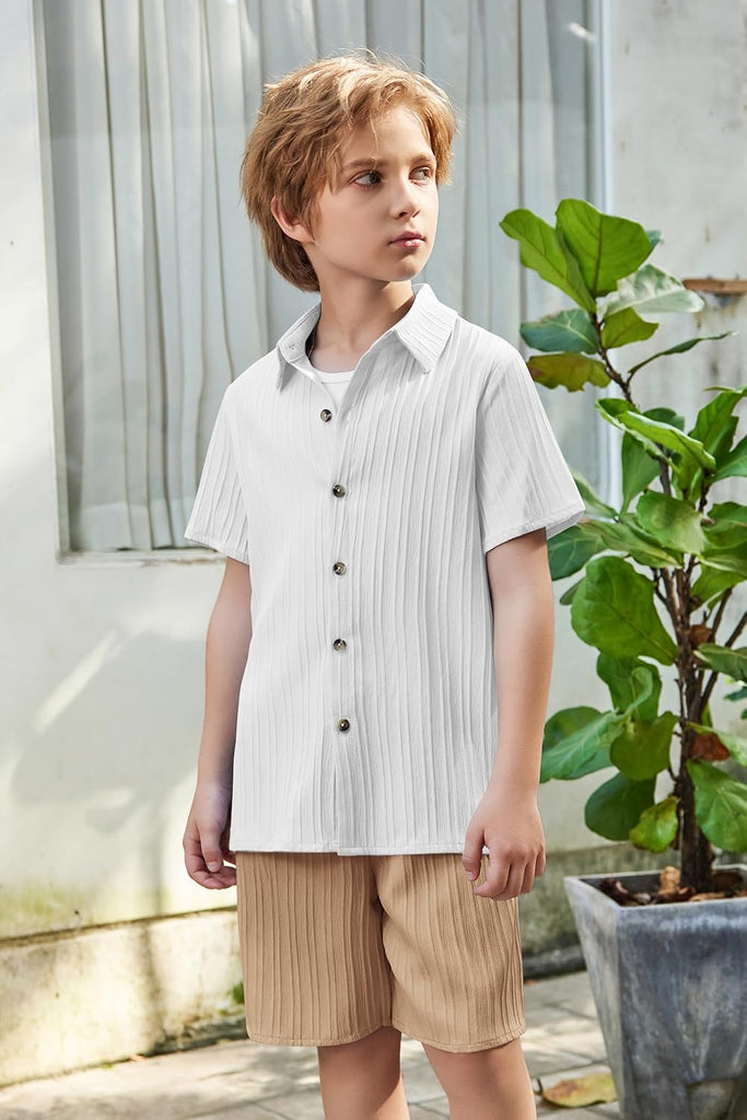Boys Summer Textured Button Up Shirt & Shorts Set