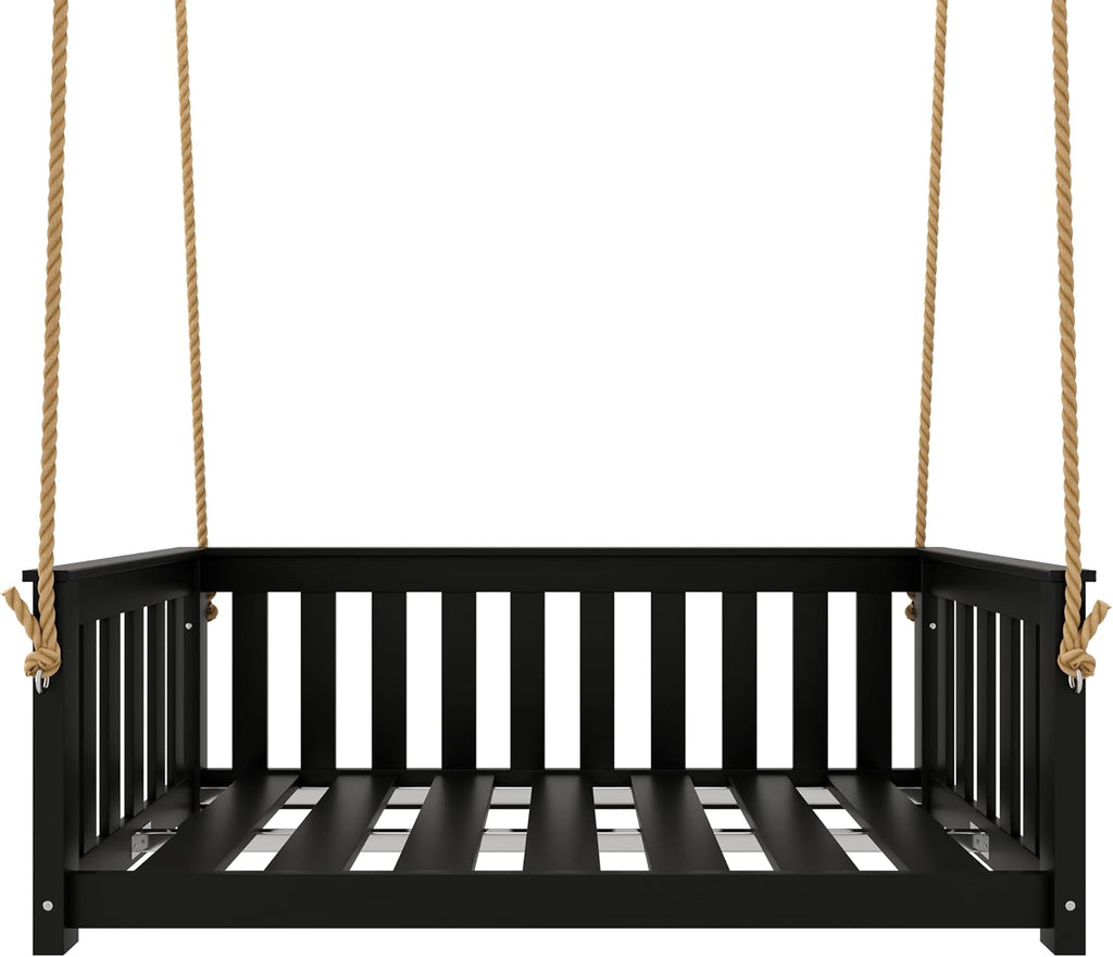 Beckett Heavy Duty Poly Daybed Swing in Black, Crib Size - Composite HDPE Porch Swing Bed Made from Recycled Plastic