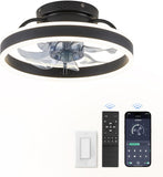 Low Profile Ceiling Fans with Lights and Remote, 13 Inch Fandelier Ceiling Fan with Light, Black Modern Flush Mount Ceiling Fan, Small Dimmable LED Fan Lights for Bedroom A101-B0D2KW3N48