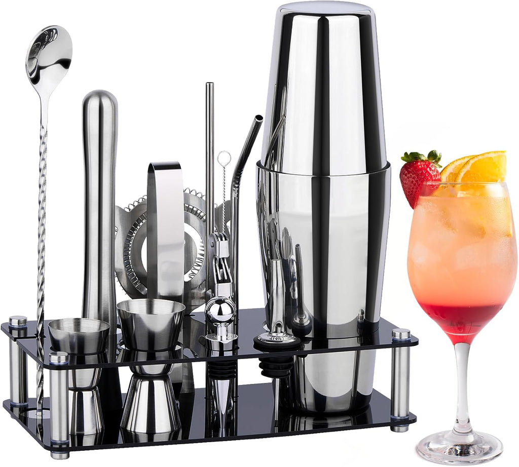 Cocktail Shaker Set Bartender Kit : 15-Piece Bar Tool Set with Acrylic Stand Bars Set with All Practical Bar