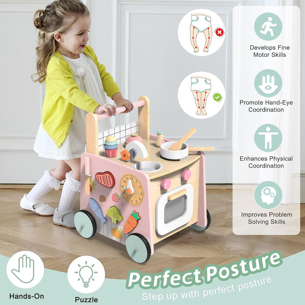 Wooden Baby Push Walker Toys Activity Center for Toddler Girls Gift