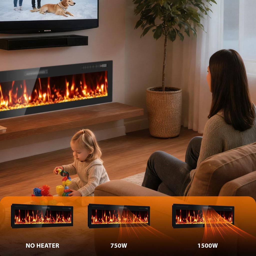 72" Electric Fireplace Recessed Wall Mounted, Ultra Thin Linear Fireplace Inserts, 12 Flame Colors, Timer, Remote &
