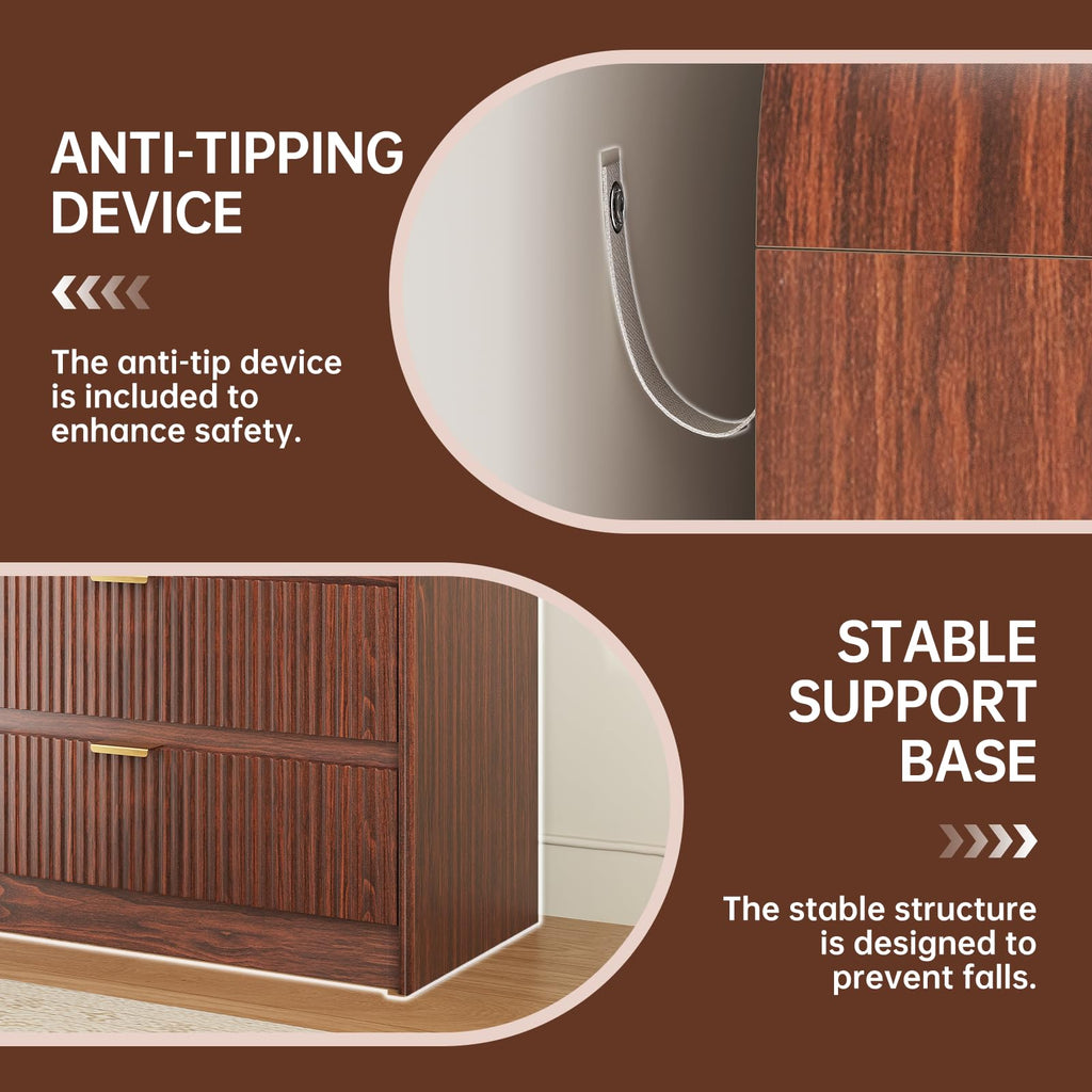 Fluted 8 Drawers Dresser Wooden, Dark Walnut