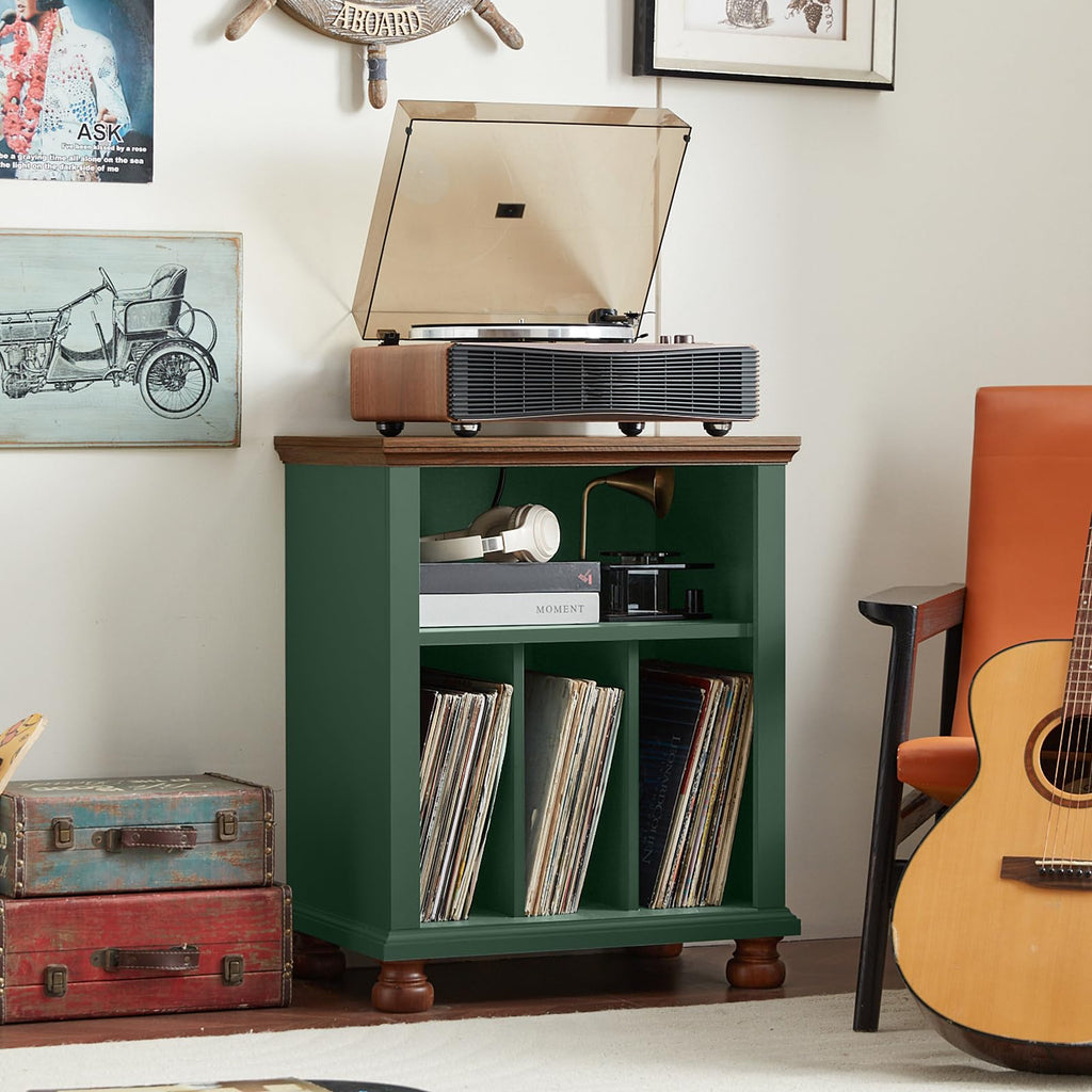 24" Wide Record Player Stand with Charging Station, Green