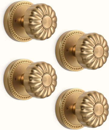 4 Pack Champagne Bronze Passage Door Knobs with Lock, Door Handles with Champagne Bronze Door Knobs Interior , Heavy