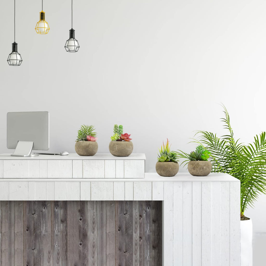 Succulents Plants Artificial 4 Pack, Mini Fake Succulents in Pots, Assorted Small Faux Succulent Decorative Home