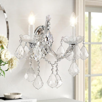 Crystal Wall Sconce Lighting, 2-Light Modern Crystal Wall Light Fixture Bathroom Maria Theresa Wall Lamp Light