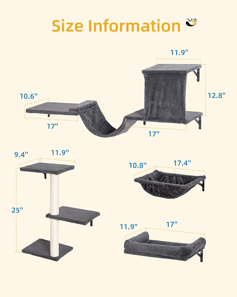 Heavy Duty Cat Wall Shelves for Large Cats, 5-in-1 Cat Furniture