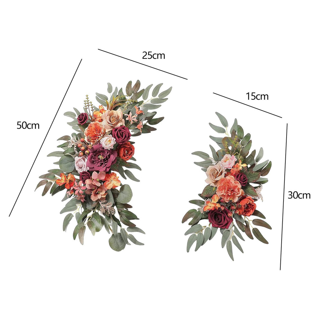 2-Piece Red Silk Flower Swag for Wedding Arch, Artificial Floral Backdrop Hanging Wreath Wall Door Party Decoration