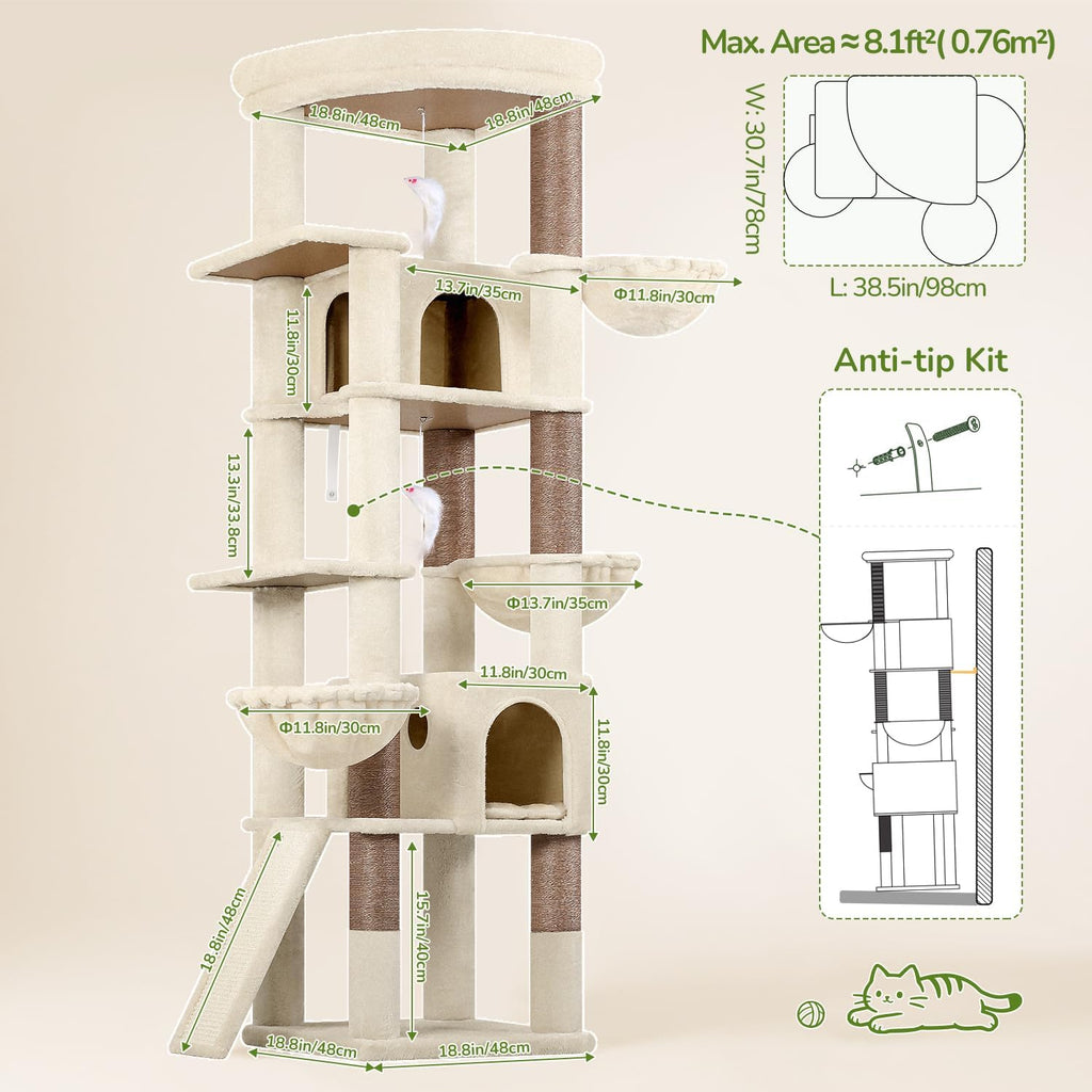 Extra Large Cat Tree for Indoor Multiple Cats, Beige