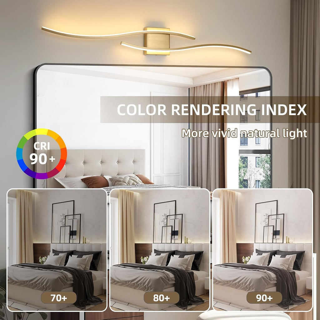 Modern LED Wall Sconce Set of Two with Remote Control, 40" Dimmable Wall Sconces Lighting Set of 2, Gold Wall Light