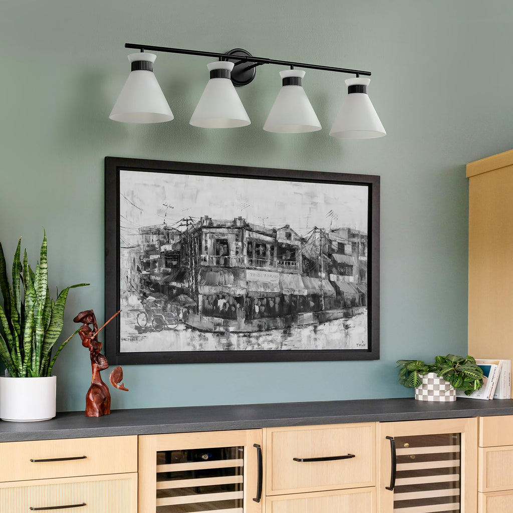 Black Bathroom Vanity Light Fixtures: Bathroom Lighting Fixtures over Mirror 36 inch with Milky White Frosted Glass