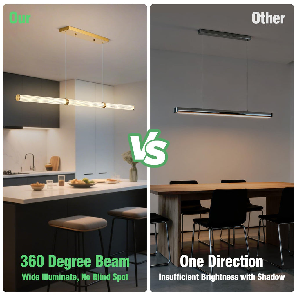 47" LED Linear Pendant Light Fixtures, Modern Dimmable Chandelier with Remote, Gold Island Lights, Bar, Pool Table