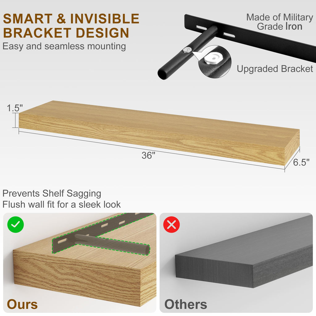 Floating Shelves for Wall, 36Inch Floating Shelves Set of 2, Hanging Shelf with Invisible Brackets, Bathroom Shelves