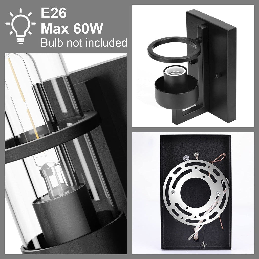 Black Wall Light Fixtures,Industrial Wall Sconces Clear Glass Wall Mount Sconce,Wall Lamp Bedroom Hallway(Bulb not