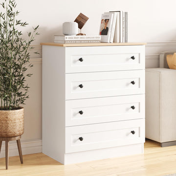 4 Drawer Dresser, White Dresser Modern Storage Chest of Drawers, Farmhouse Storage Cabinet Organizer with 4 Drawers