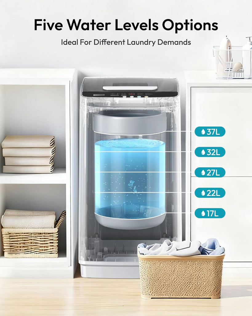 1.03cu.ft Portable Washer, 8.8Lbs Capacity Small Portable Washing Machine with 10 Programs 5 Water Levels, Drain Pump