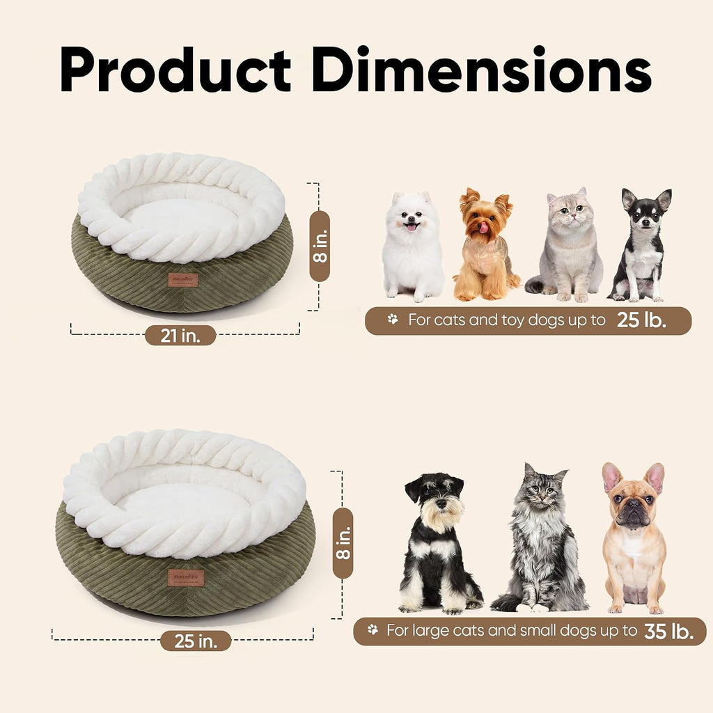 Cute Round Cat Bed, Calming Donut Small Dog Beds, Washable