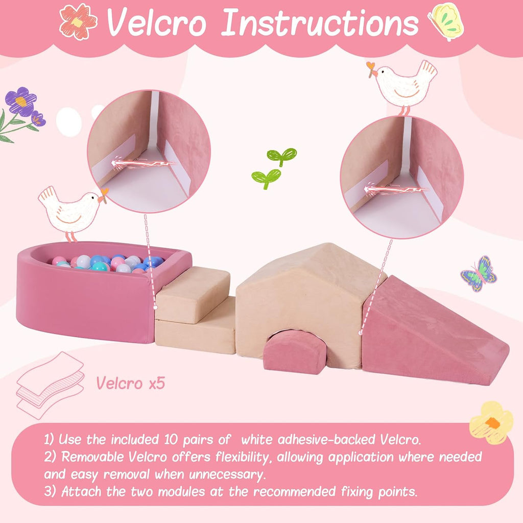 Piece Foam Climbing Blocks for Toddlers with Ball Pit,Pink & Beige