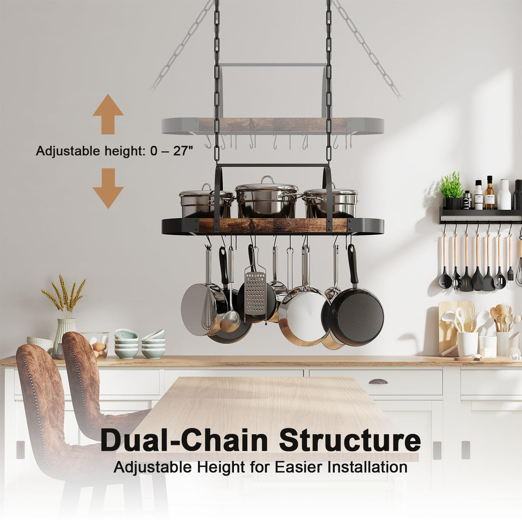 Hanging Pot Rack, 32-Inch Ceiling Pot Rack, 16 S Hooks, 100 lb Capacity