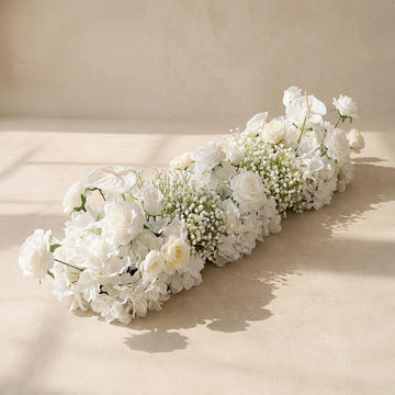 36inch Aisle Flower Garland with Chiffon Sheer Drape, White Rose, Butterfly Orchid & Baby's Breath Artificial