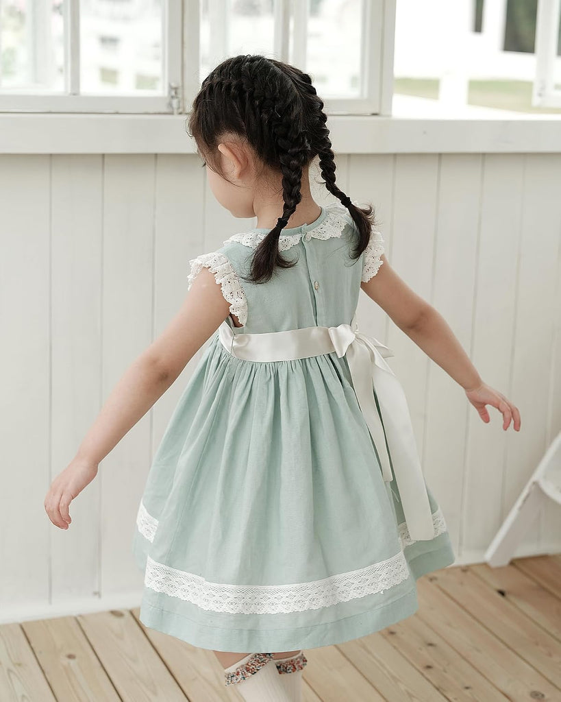 Baby Girl Vintage Dress Mint Green Sleeveless Lace Dress for Birthday 6T