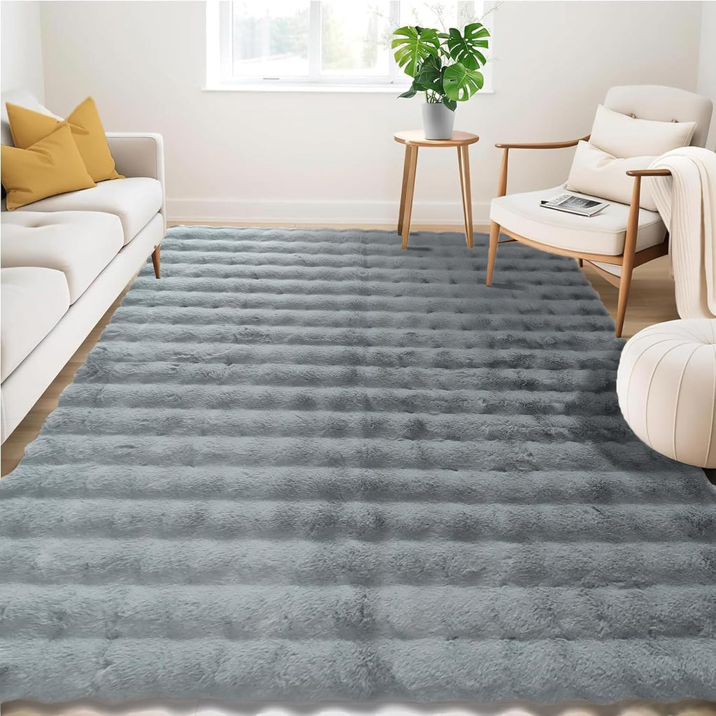 Faux Rabbit Fur Rug 4x6 ft Cloud Gray Bubble Fur Area Rug Washable