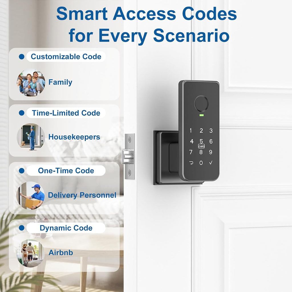Smart Fingerprint Door Lock, 5-in-1 Fingerprint Door Knob, Black