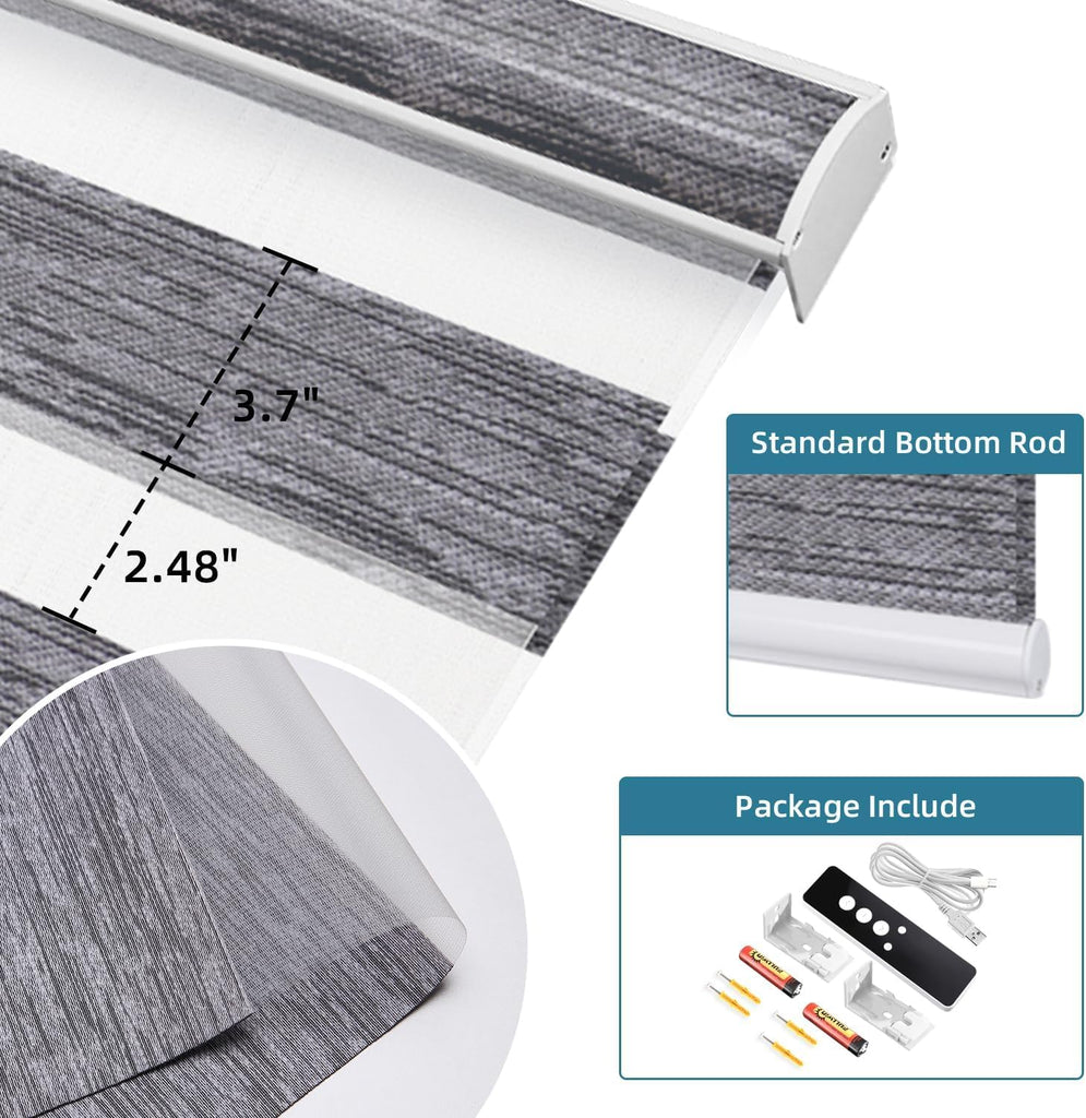 Customized Motorized Zebra Blinds, 85% Blackouit Light Grey