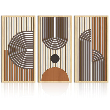 Mid Century Modern Decor 16x32 Inch Large Boho Wood Wall Art Abstract Wooden Wall Decor Minimalist Bohemian Orange