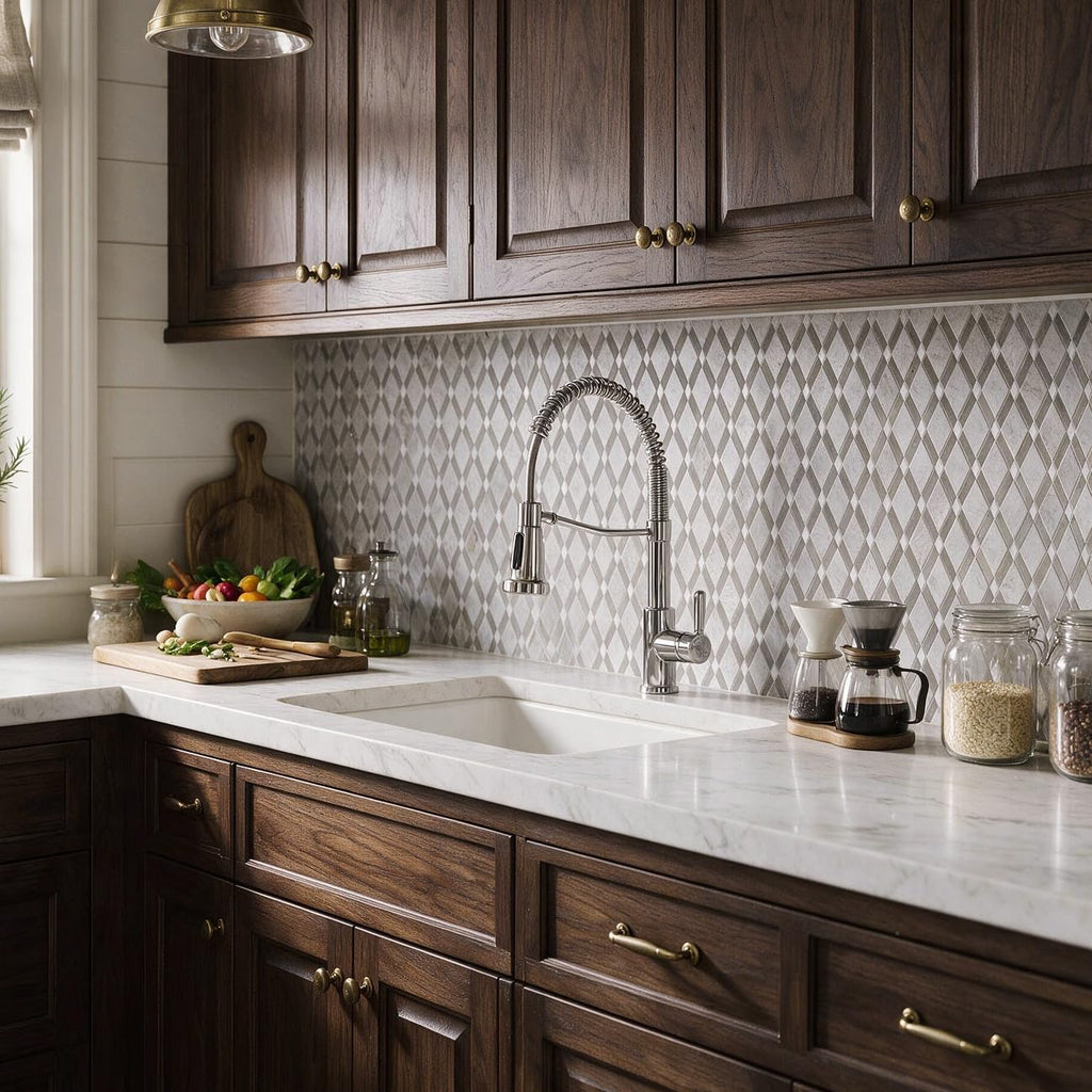 Gray Stone Diamond Mosaic Tiles, 5-Sheet Pack (5 Sq.Ft), Natural Textured Finish (Non-Polished), Geometric Rhombus