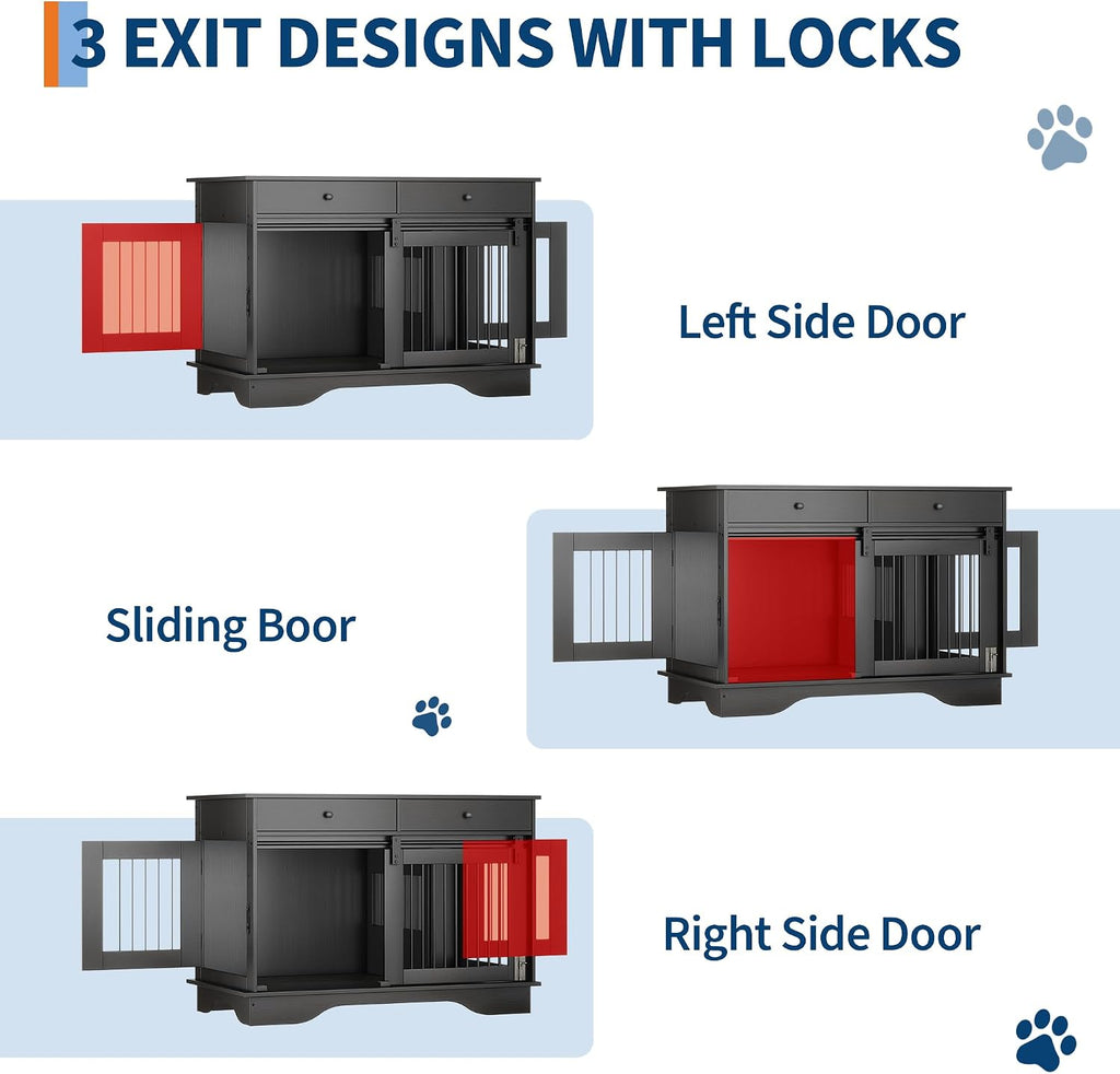47" Dog Furniture Crate, Large Furniture Style Dog Crate w/ 2 Storage Draws & Removable Divider