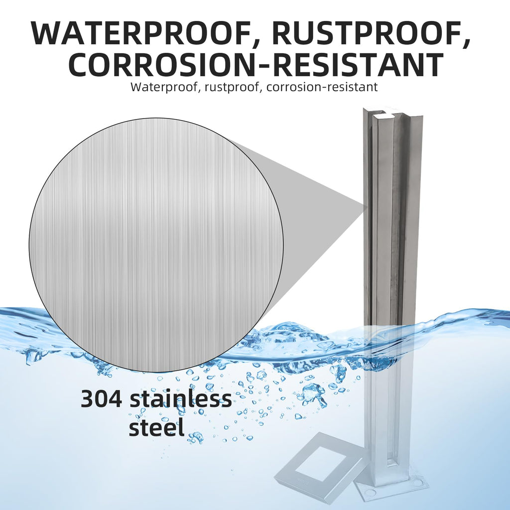 Glass Railing Post, No-Punch / 304 Stainless Steel Glass Railing Spigot with Slots & Base, Heavy-Duty Clamp Bracket