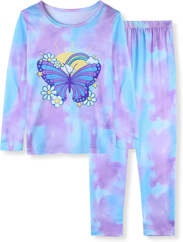 Girls Pajama Set Long Sleeve Top Long Pants Pajamas Kids Tie Dye Cute Pattern Pj Sets Sleepwear